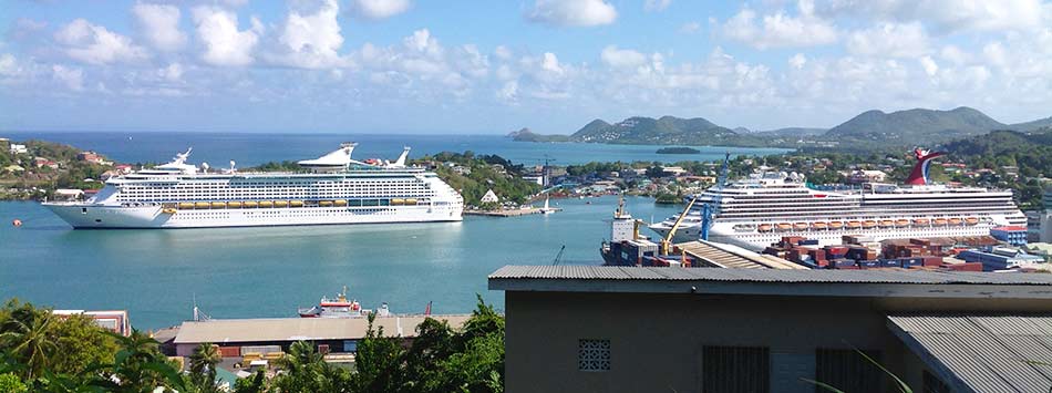 Boats and waterfront activity in Castries harbour