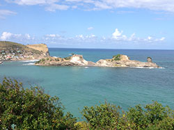 The coastline and green hills near Dennery