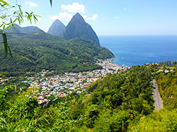 The Pitons rising above Soufrière Bay